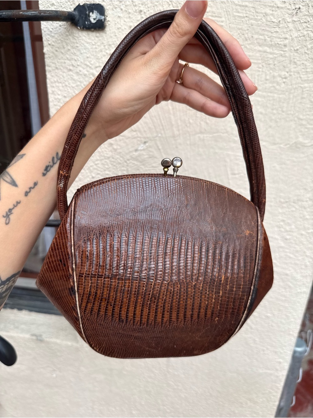 REAL chocolate lizard skin Kiss-Lock Handbag from 1940’s/1950’s